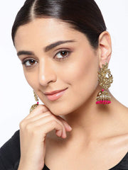 Priyaasi Gold-Plated Peacock Inspired Jhumka Drop Earrings with Pink Beads Drop