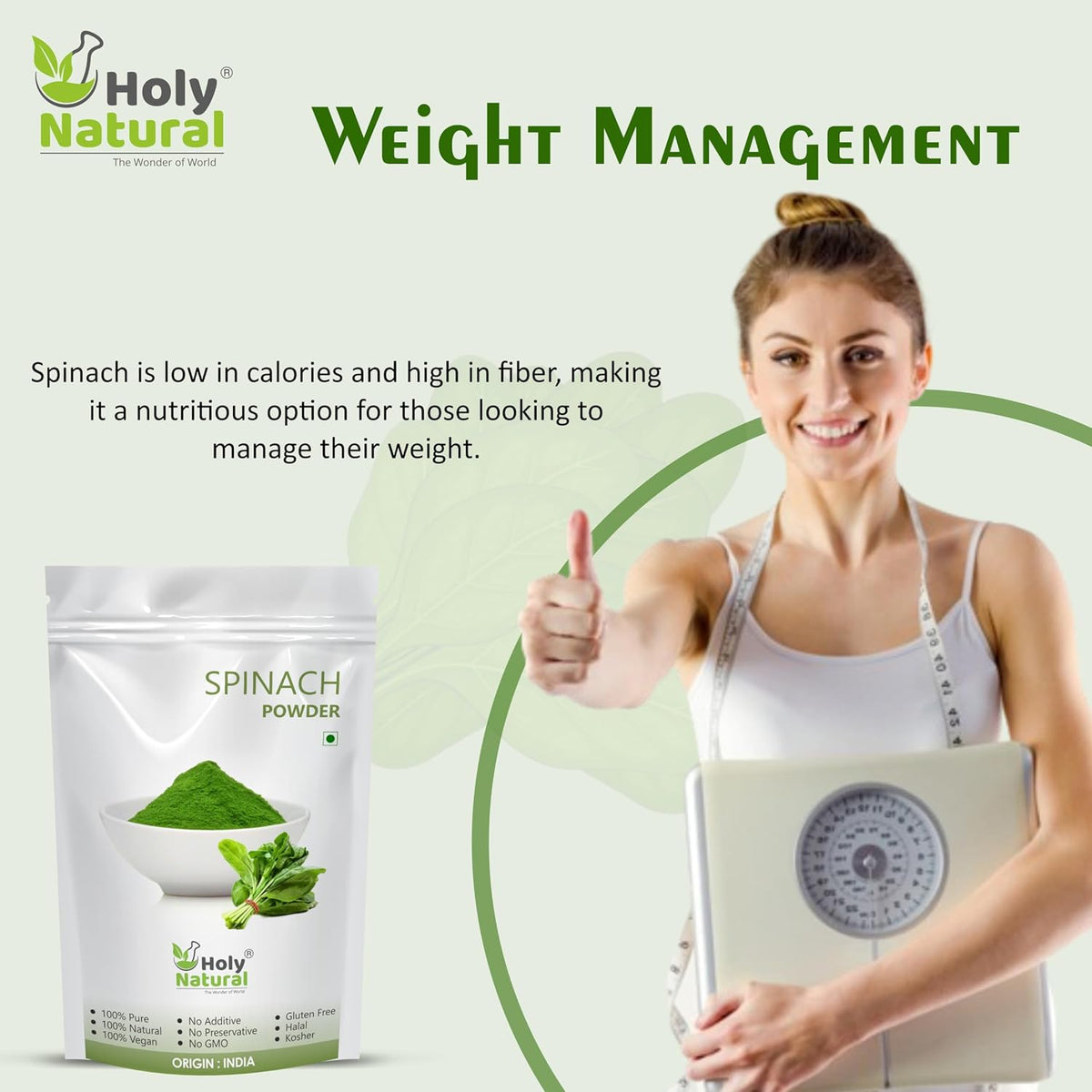 Holy Natural Spinach Powder 100g | Nutrient-Rich Palak Leaf Powder | for Smoothies, Soups, Salad Dressings & Healthy Recipes | No Additives or Preservatives