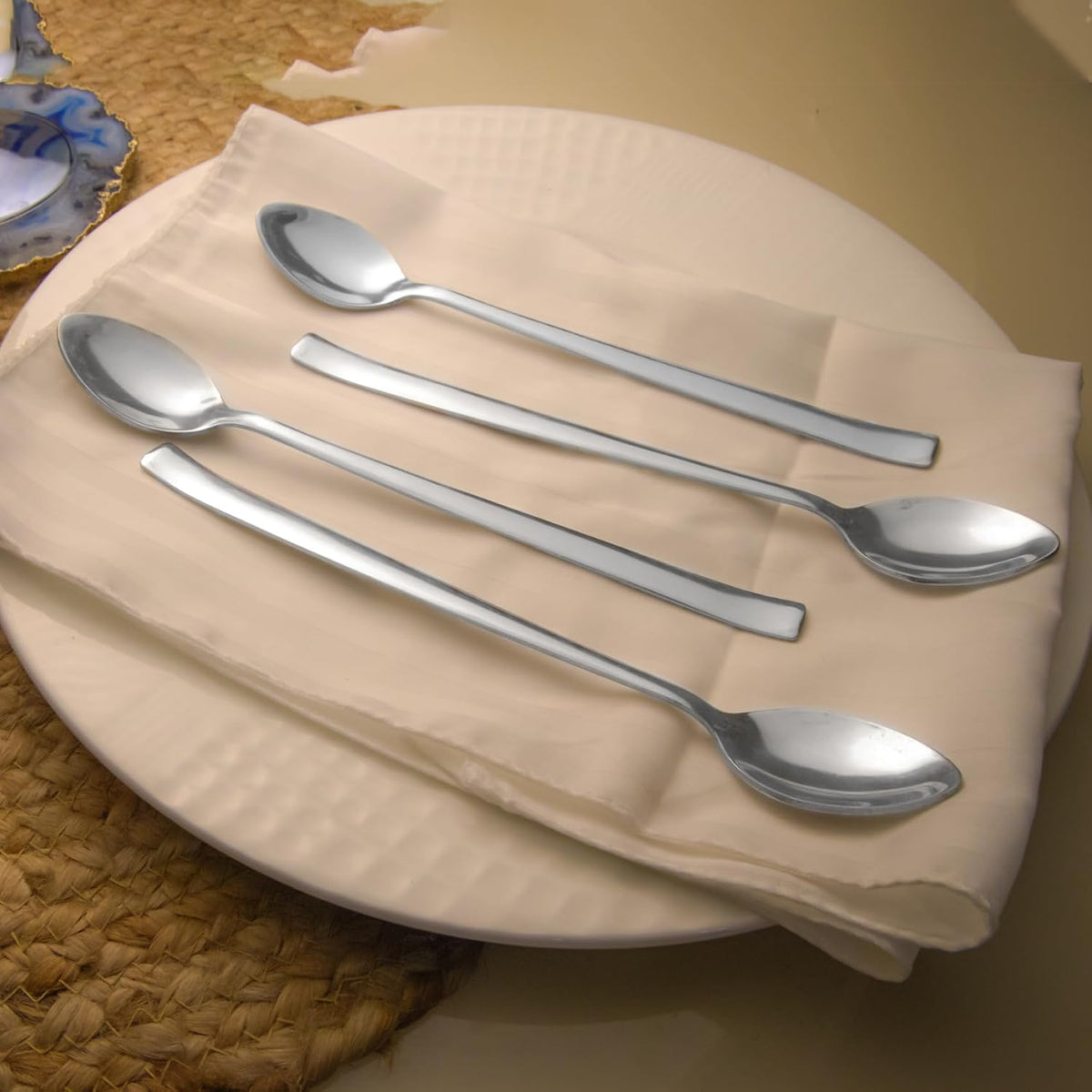 Parage Stainless Steel Soda Spoon 12 PCS, 20.5 cm Length, Ice Cream Spoon for Tall Glasses, Cocktail Bar Long Handle Spoon, Milkshake Spoon, Bournvita Spoon, Bar Set, Set of 12, Silver