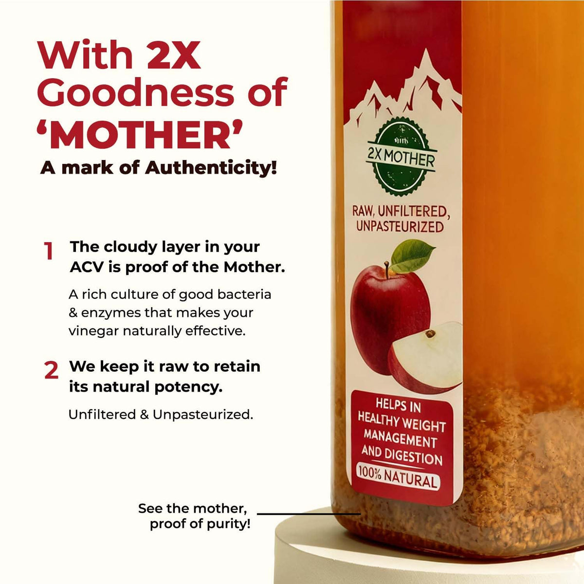 Zandu Himalayan Apple Cider Vinegar with 2X Mother | Scientifically Tested | Raw, Unfiltered, Unpasteurized | Supports Healthy Weight & Digestion | 100% Himalayan Apples | 500ml