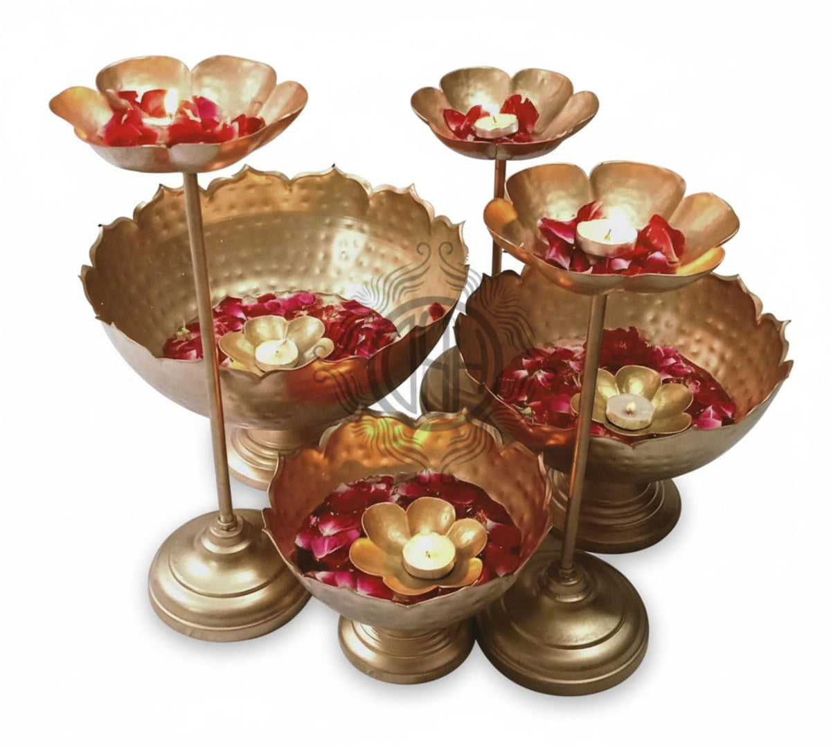 DSH CRAFTING YOUR CURIOSITY Urli Bowl for Home and Festival Decor - Show Piece for Floating Flowers, Candles, and T Lights - Taj Bowl Candle Stand With Floating Diyas, Gold