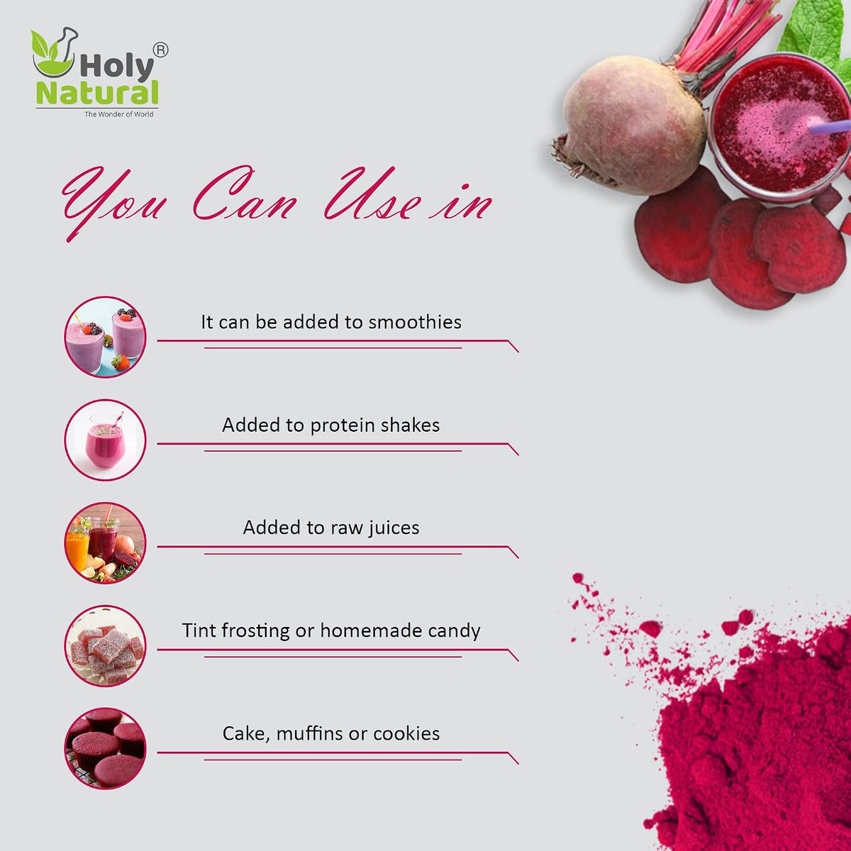 Holy Natural Beet Root Powder 500g (Jar) | Rich in Nutrients | Ideal for Smoothies, Juices, Baking, Natural Food Coloring & Personal Care