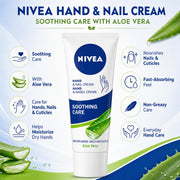 NIVEA Hand & Nail Cream Soothing Care with Aloe Vera, Moisturising Care for Dry Hands, Nails & Cuticles, 75 ml