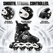 Toy Imagine Adjustable Inline Skates for Kids & Adults, Ages 6-18, Black