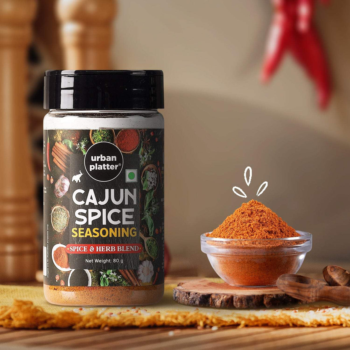 Urban Platter Cajun Spice Seasoning, 80g (Bold Blend of French, African and Southern American Flavours | Spicy and Aromatic | Great for Fries, Grills and Stir-Fries)