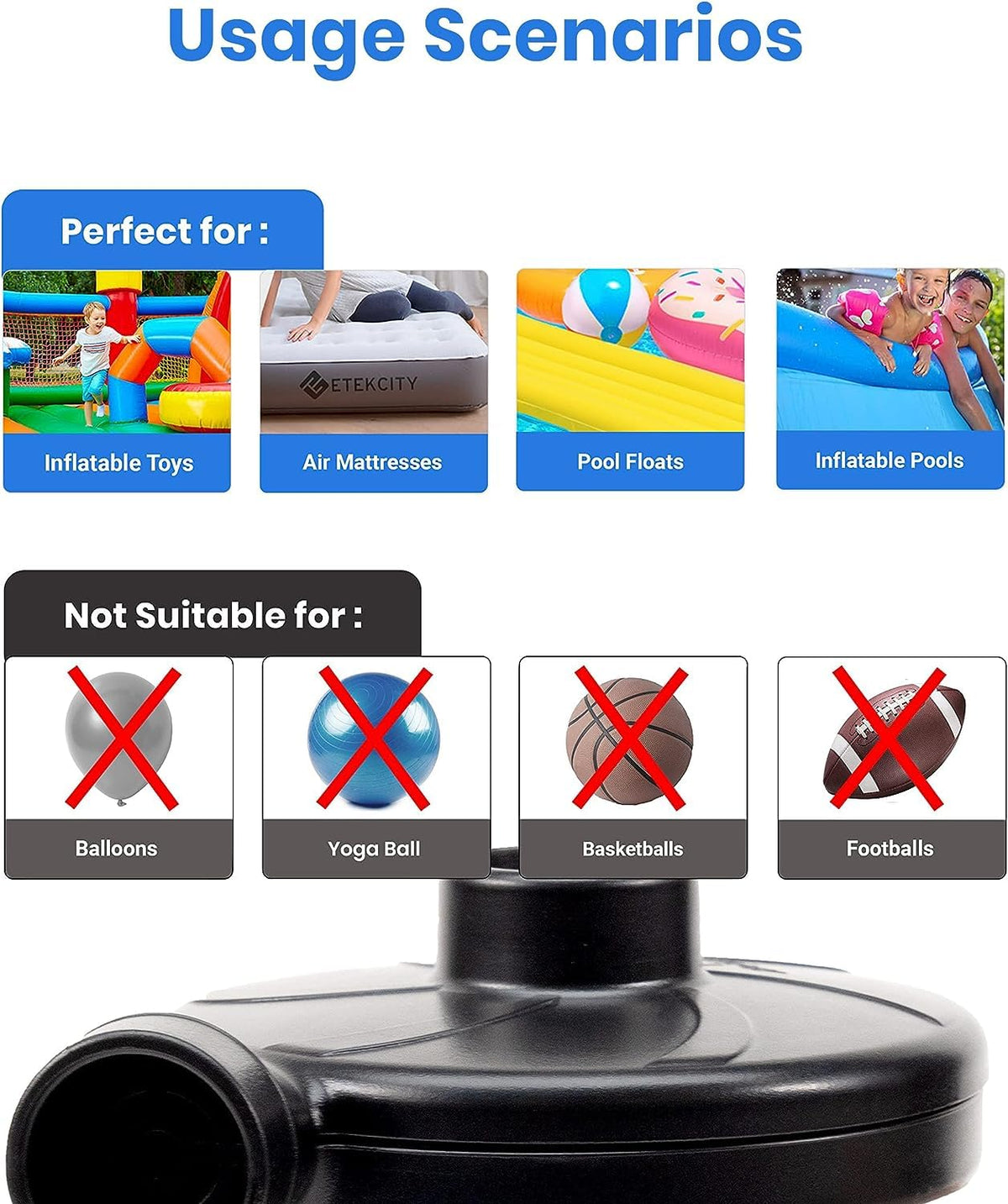 Toy Imagine Ht-196 Electric Air Pump for Inflatable Swimming Pools, Air Beds & Toys – Portable High-Pressure Pump for Mattress, Pool Floats, Sofa – Ac 230v Air Blower for Indoor & Outdoor Use – Black