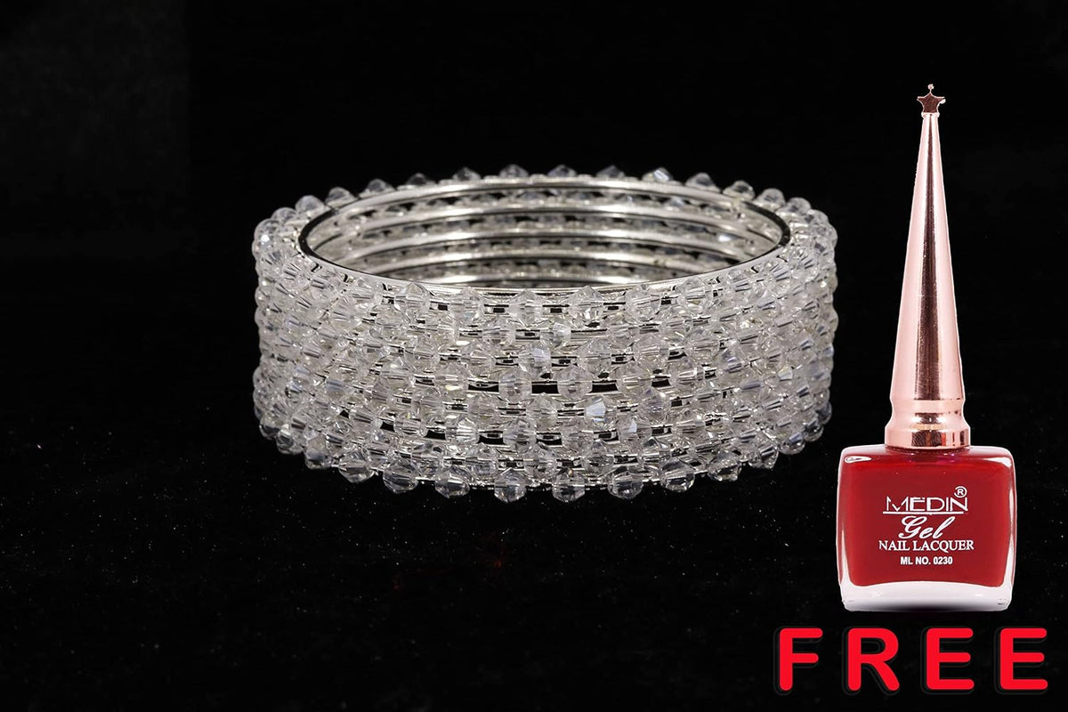 NMII Pearls Studded Metal Bangles Set For Women and Girls