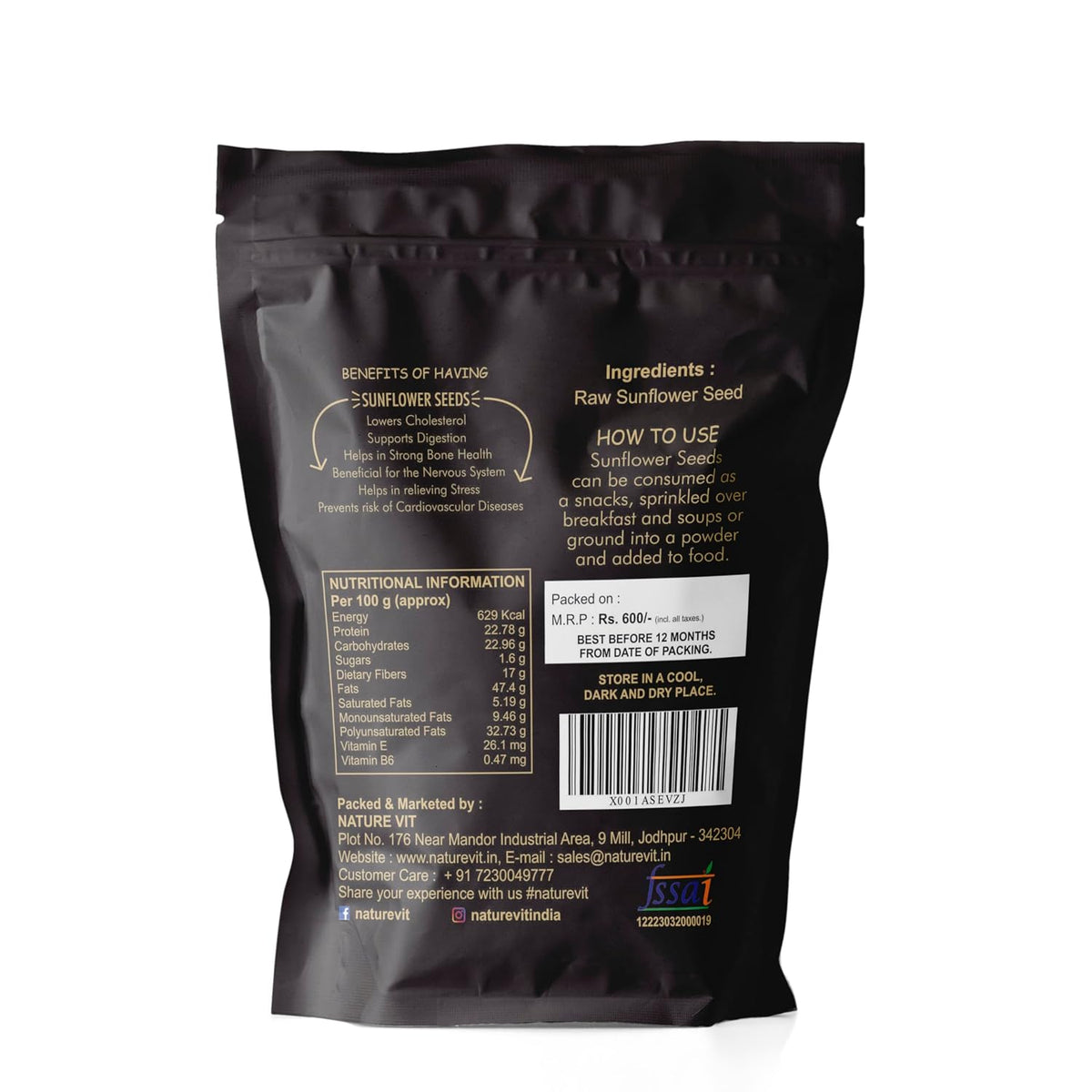 NatureVit Sunflower Seeds 1 Kg | Raw & Natural Super Seeds for Eating | Protein-Rich Healthy Snack | Ideal for Weight Loss & Diet Food