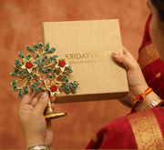 KridayKraft Metal Kalpavriksha Tree for Home Decor - Golden Wish Fulfilling Tree Metal Showpiece for Temple, Vastu, Office Table & Gifting Banyan (No 1 Golden with Stone)