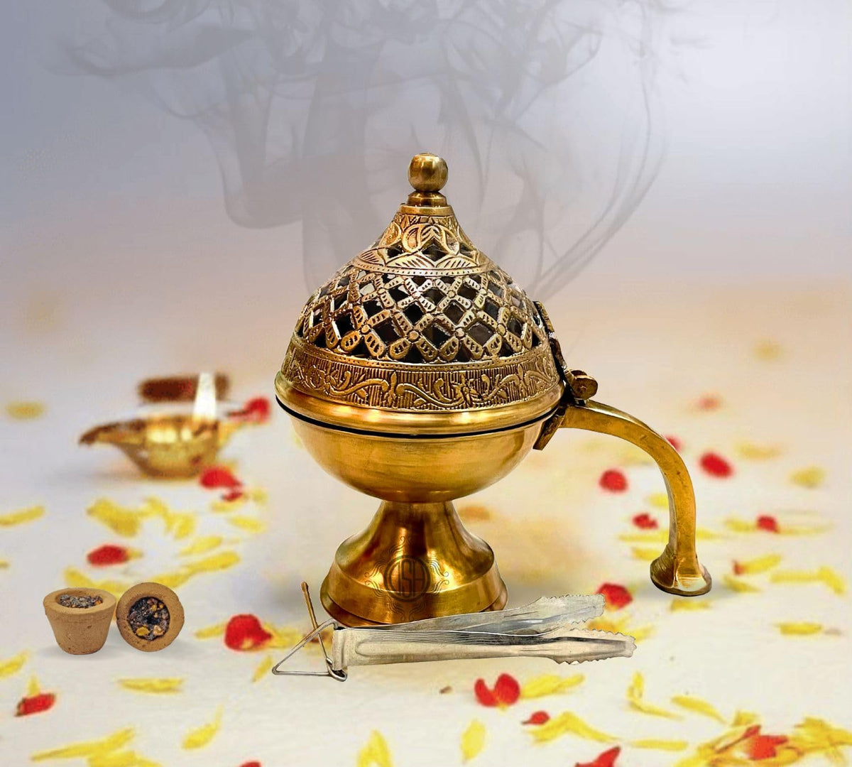 DSH Home Brass Loban Burner Dhoop Dhooni Dani Decorative Antique lubandan,Bakhoor Burner Holder, Gift Items