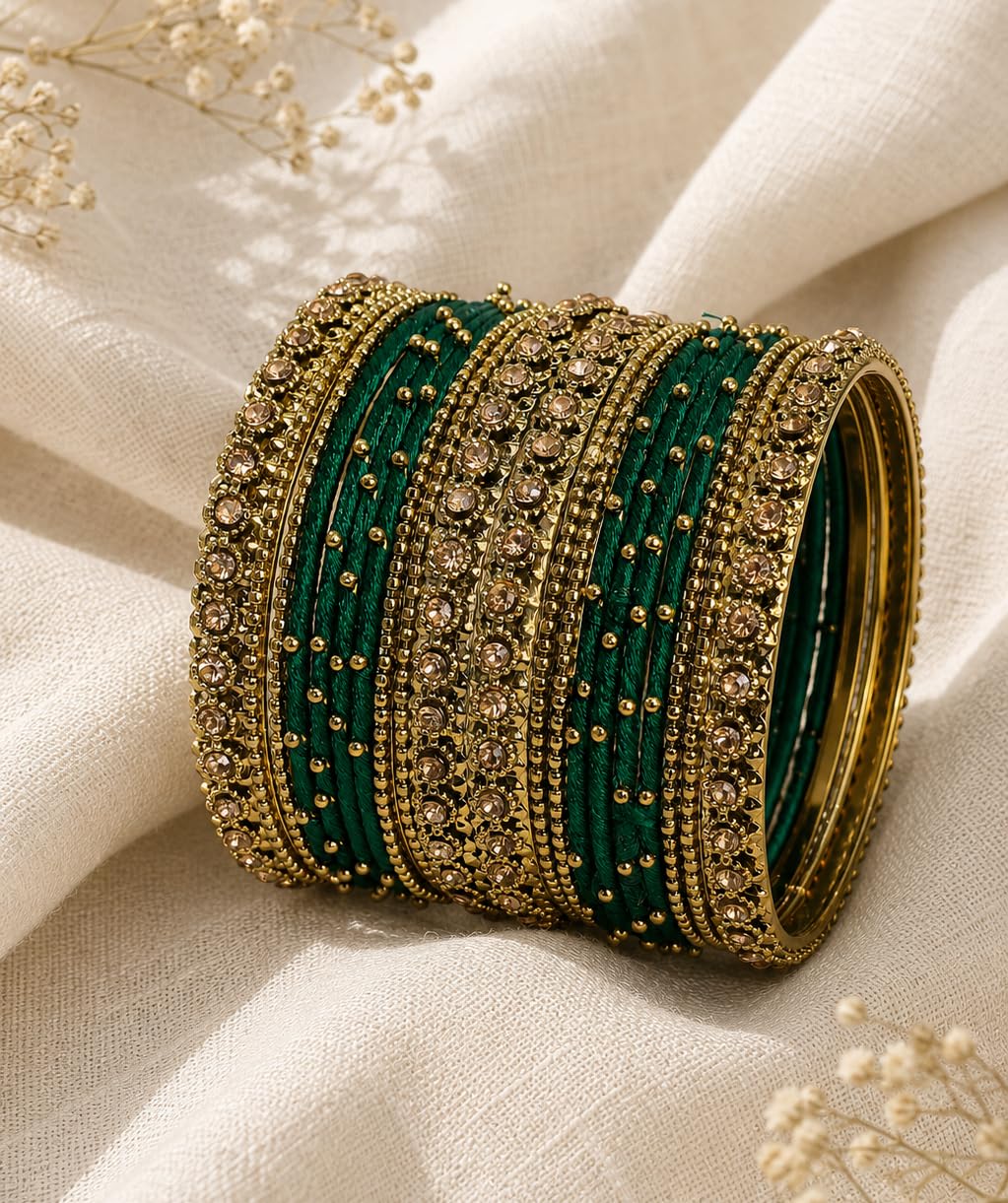 NMII Get your traditions Valentine Gift for Girls & Women Silk Thread Bangle Set With Zircon For Womne & Girls
