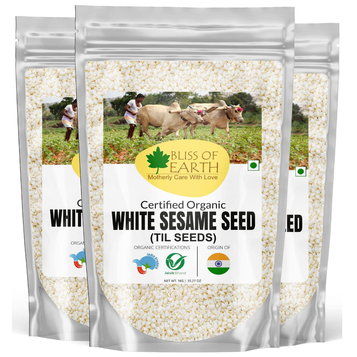 Bliss of Earth Sesame Seeds 1kg Organic White For Eating, Raw Til Seeds