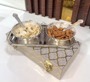 DSH Crafting Your CURIOSITYDry Multipurpose Metal Bowl Spoon Serving Set with Tray Used for Dry Fruit Home Hotel Tableware Decorative and Gift Item.(S-502-CAPLm-5P-SRB)
