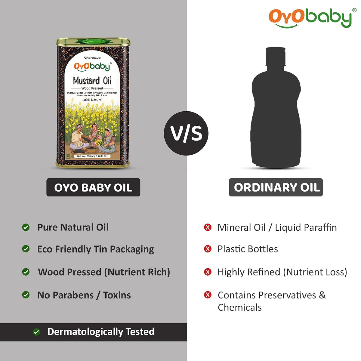 OYO BABY 100% Pure Cold-Pressed Mustard Oil for Baby - 200ml | Edible Food-Grade Sarson Oil | Enriched with Vitamins & Antioxidants | Baby Massage Oil | Baby Oil For Body Massage
