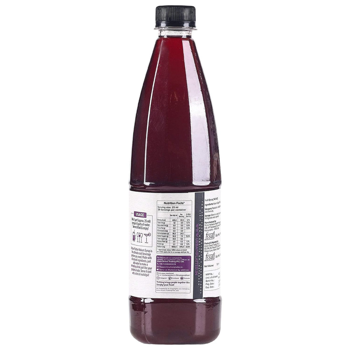 Urban Platter Kokum Syrup, 700ml (Refreshing & Natural body coolant with Cumin/Jeera | Digestive Aid | Additive-Free)
