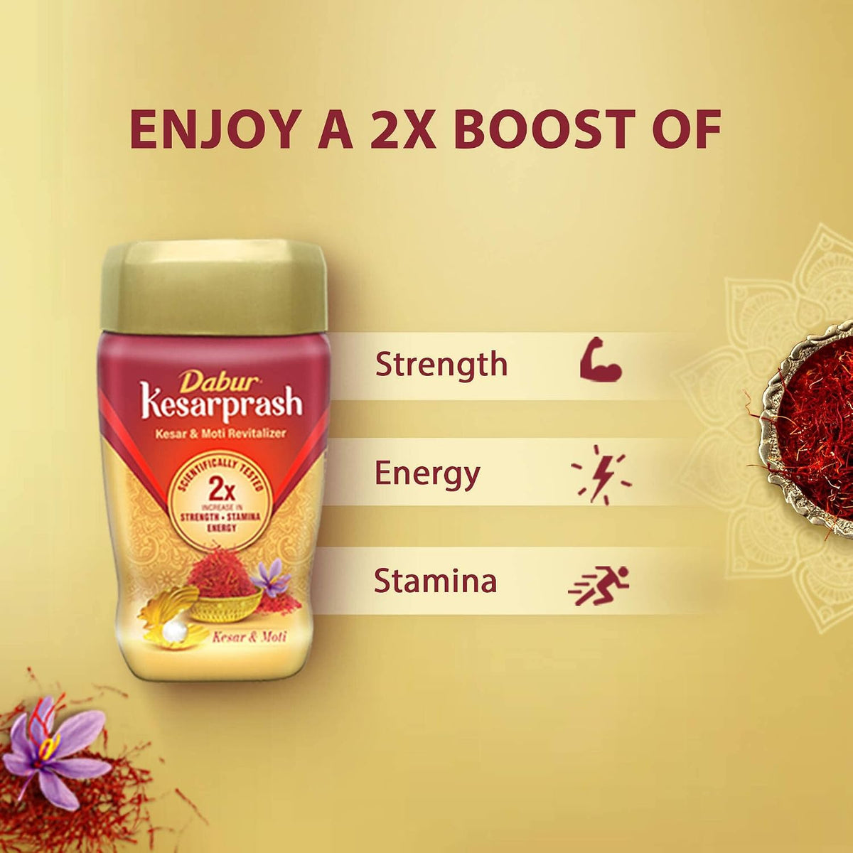 DABUR Kesarprash 900G|Ayurvedic Immunity Booster For Adults & Elder|Builds Energy, Strength & Stamina|Strengthens Bones|Enriched Revitalizer|Enriched With Kesar & Moti|Scientifically Tested, 1 Count