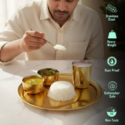 Unify By Parage Stainless Steel PVD Gold Plated Thali Set | Premium Dinner Plate with Bowls, Spoon & Glass | Royal Gold Dinnerware for Home, Restaurant & Festive Gifting | Food Grade & Rust Proof