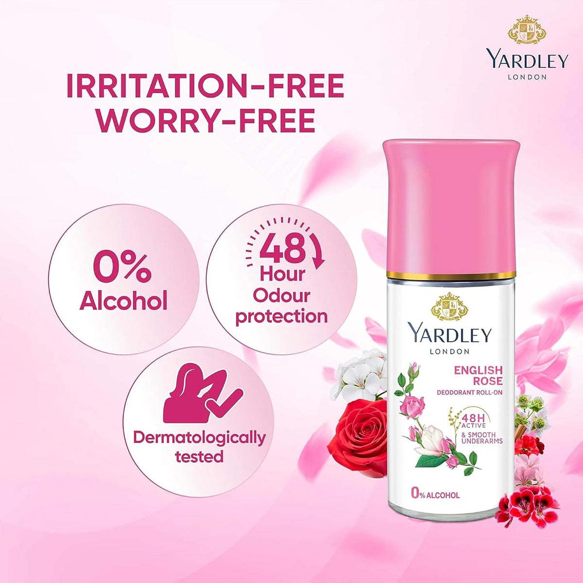 Yardley London English Rose Anti Perspirant Deodorant Roll On for Women, 50ml