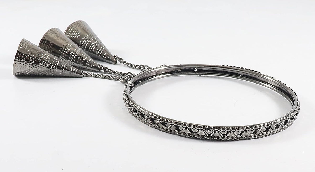 NMII Non-Precious Metal Base Metal with Curved Shaped and Latkan Linked Glossy Finished Kaleere type Kada Set For Women and Girls
