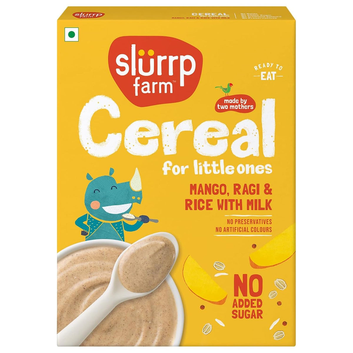 SLURRP FARM No Added Sugar Instant Cereal | Ragi, Rice and Mango with Milk, 200 Grams