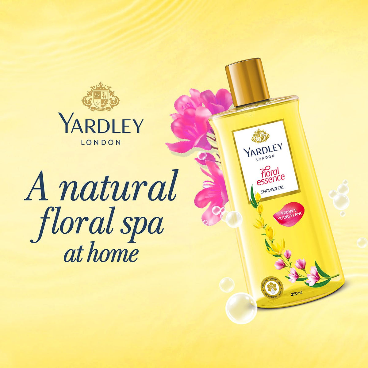 Yardley London| Shower Gel| Floral Essence| With Natural Oils Of Peony & Ylang Ylang| No Parabens| No Silicones | 250ml