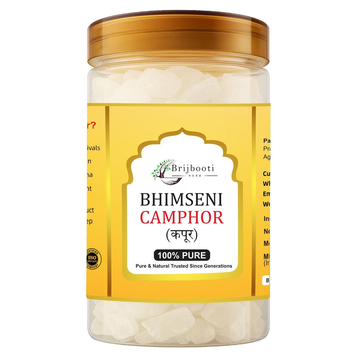 Brijbooti Original Bhimseni Camphor 500g | Bhimseni Kapoor | 100% Pure & Natural Kapoor for Pooja, Aarti, Hawan, Aromatherapy & Air Freshener | Zero Residue