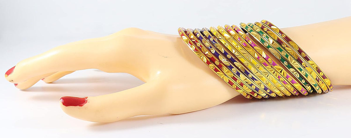 NMII Non-Precious Metal Base Metal with Cutting Pattern worked Glossy Finished Bangle Set For Women and Girls