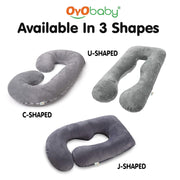 OYO BABY Pregnancy Pillows for Sleeping J-Shape Full Body Pillow and Maternity Support - for Back, Hips, Legs, Belly for Pregnant Women with Removable Washable Velvet Cover (Grey)