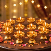 DSH Brass Diya Pure Brass Traditional Oil Puja Lamp for Temple, Mandir, Festival Decoration, Home Decor & Diwali Gift (Flower Bloom, Set of 12)