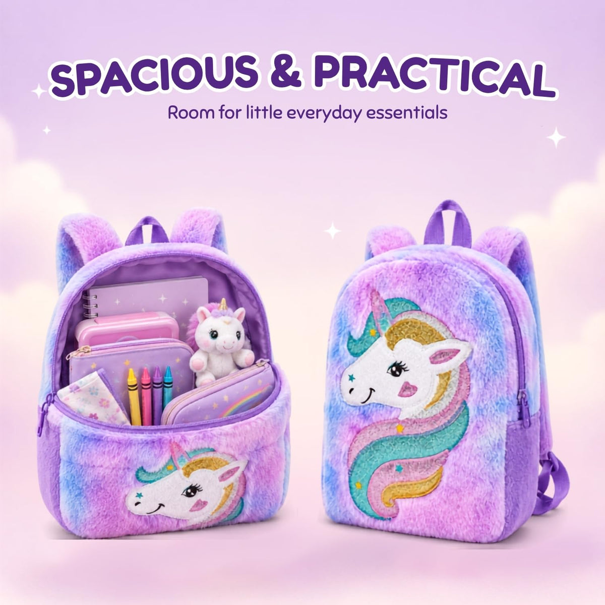 Toy Imagine Kids Soft Plush Unicorn Backpack for Girls 2-5 Years
