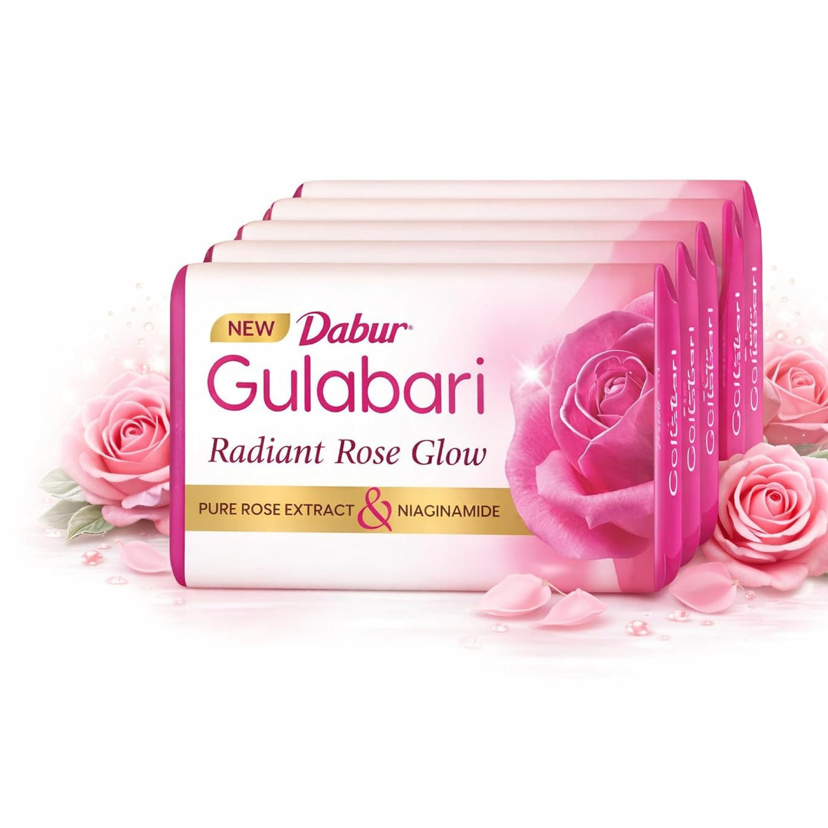 Dabur Gulabari Pure Rose Soap 150g (Pack of 4) | Moisturizing Bathing Soap for Radiant Glowing Skin & Body | Glycerine & Niacinamide | Long Lasting Fragrance | For Men & Women
