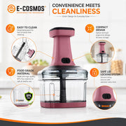 E-COSMOS® Food Chopper 800ml, 3 Blade Steel Large Manual Hand-Press Vegetable Chopper Mixer Cutter to Cut Onion, Salad, Tomato, Potato (Dusty Blush)