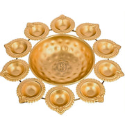 DSH Handcrafted Decorative Urli Bowl in Diya Shape – Perfect for Floating Flowers & Tea Light Candles for Home Decor Office,Table Centerpieces & Diwali Festivities.(10 Inch)