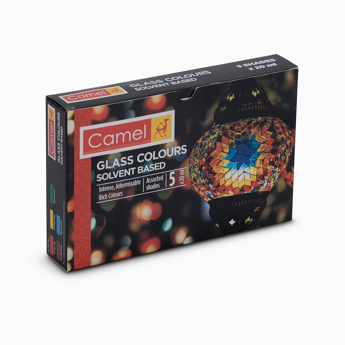 Camel Solvent Based Glass Color - 20ml Each, 5 Shades & Camel Artist Picture Varnish for Oil Colour (Off-White)
