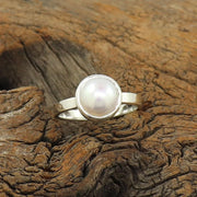 ASTRODIDI Original Certified Pearl Moti Stone Silver Plated Adjustable Ring (Stone Size 6-7 Carat) | Astrological Benefits and Healing Gemstone Ring for Men and Women