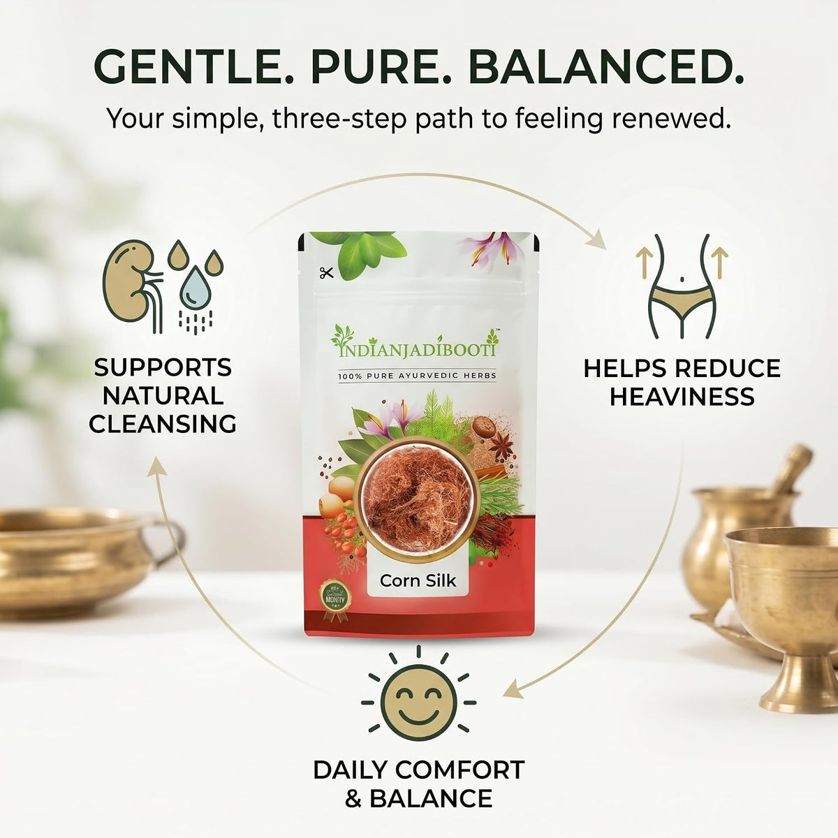 IndianJadiBooti Pure Corn Silk (Zea Mays) | Botanical for Urinary Harmony, Fluid Balance & Cooling Support | Bhuttey Ke Baal - Maize Hair (100 Grams)
