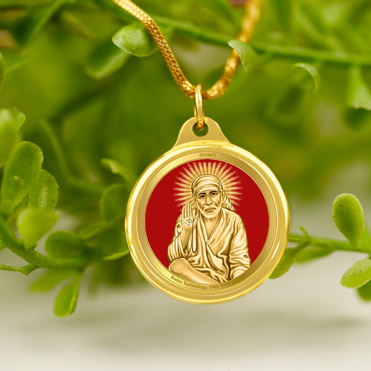 DIVINITI 24K Gold Plated Double-Sided Religious Pendant with Premium Gift Box, Spiritual Locket for Men & Women, Devotional Jewellery for Gifting & Everyday Wear | Sai Baba & Om