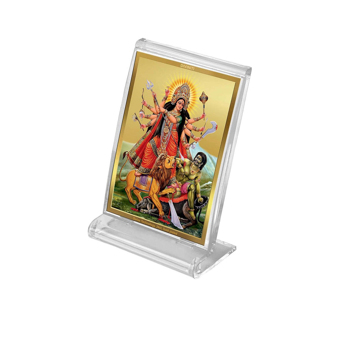DIVINITI 24K Gold Plated Religious Car Dashboard Frame | Premium God Idol Frame for Car, Home Mandir & Office Table | Spiritual Gift, Decorative Showpiece | Durga