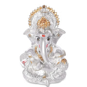 DIVINITI 999 Silver Plated Ganesha/Vinayaka/Vinayagar Idol for Car Dashboard Gifting/Ganesh Statue for Office Desk Puja Room Figurine 3.5 inches (8.89 x 5.08 cm)(Silver Matte), Religious