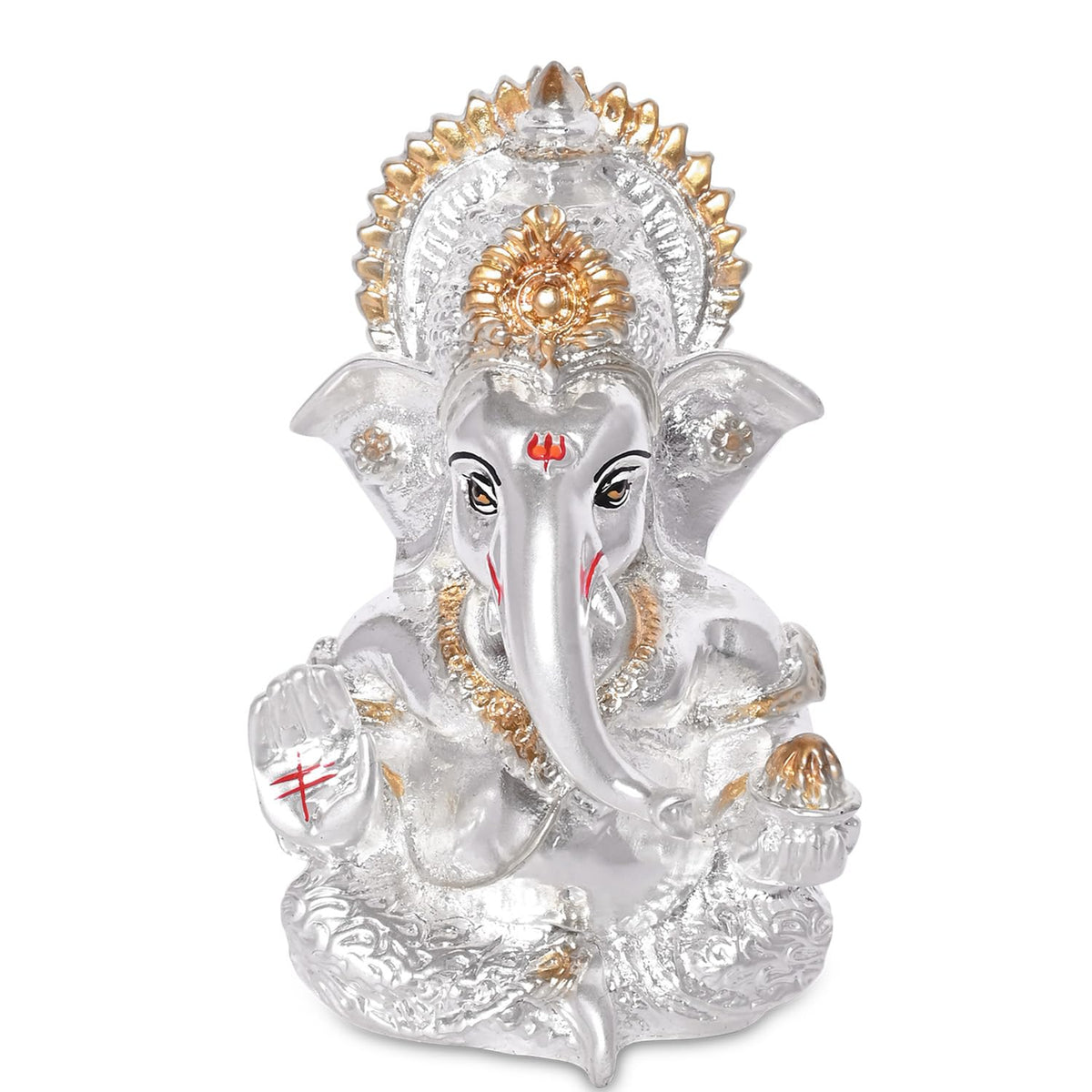 DIVINITI 999 Silver Plated Ganesha/Vinayaka/Vinayagar Idol for Car Dashboard Gifting/Ganesh Statue for Office Desk Puja Room Figurine 3.5 inches (8.89 x 5.08 cm)(Silver Matte), Religious