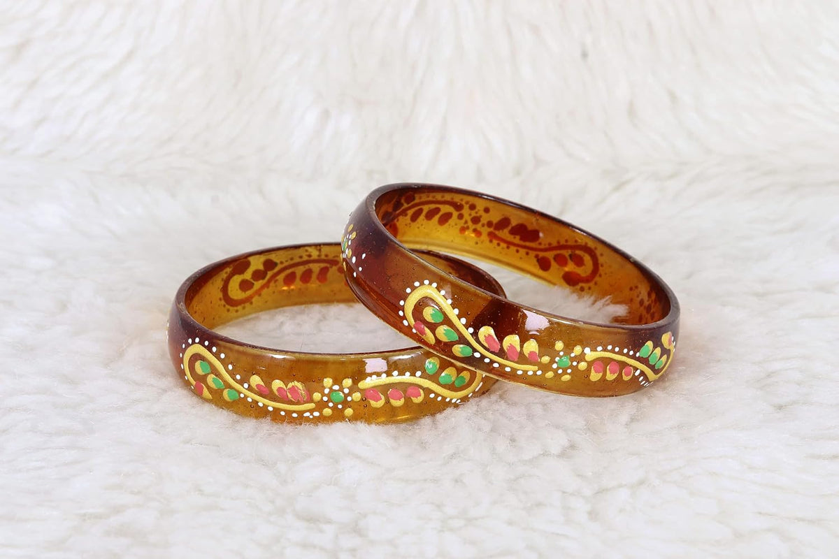 NMII Diamond Glass Bangles Crystal Kada Set For Women & Girls Adorned with Golden Zircon Stones | Trending Girls Bangles Bracelet | Transparent Chudi Kangan For Wedding, Party, Daily, Ethnic- Set of 2