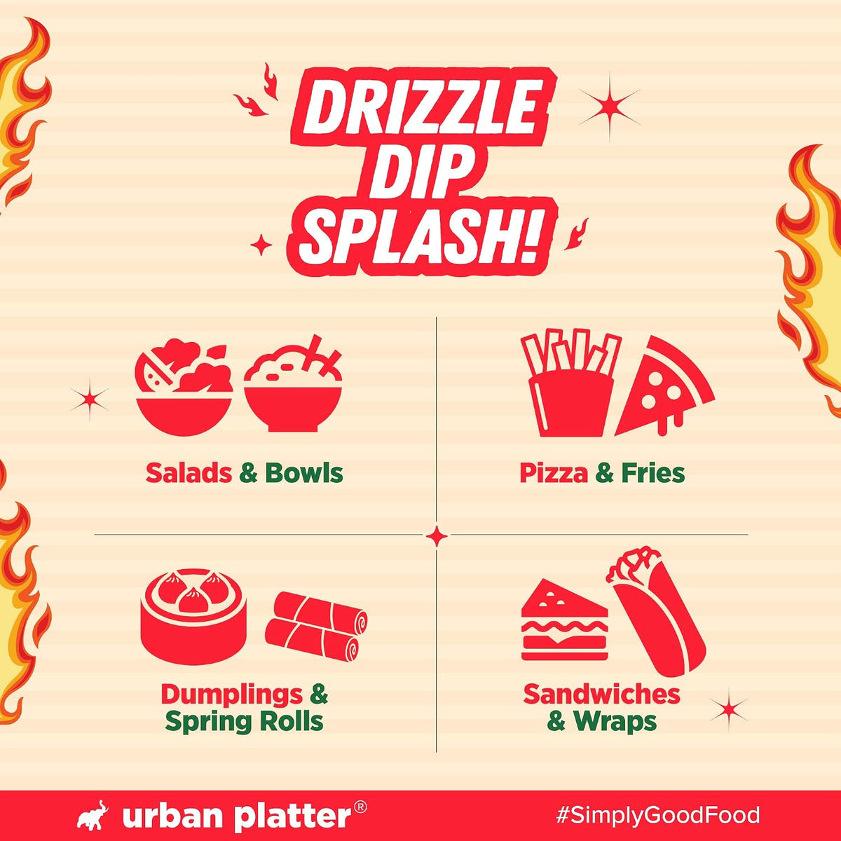 Urban Platter Hot Sauce, 60ml (Tangy & Balanced Chilli Heat, Made with Indian Chillies, No Onion, No Garlic, No Preservatives)