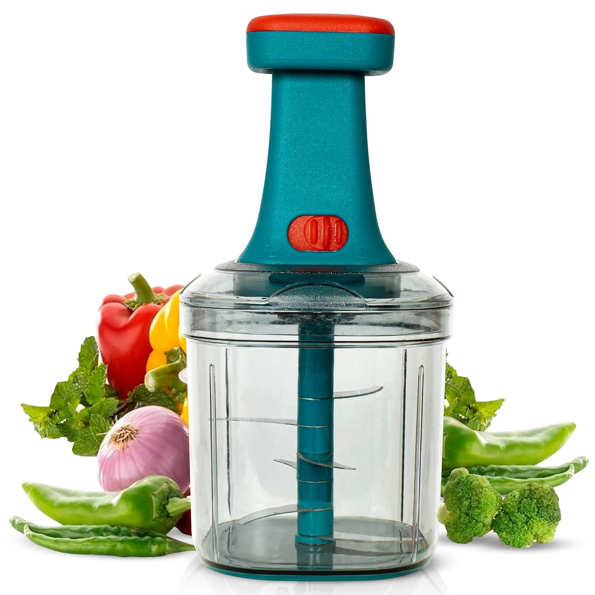 E-COSMOS® Food Chopper 1000ml, 6 Blade Steel Large Manual Hand-Press Vegetable Chopper Mixer Cutter to Cut Onion, Salad, Tomato, Potato (Deep Aqua)