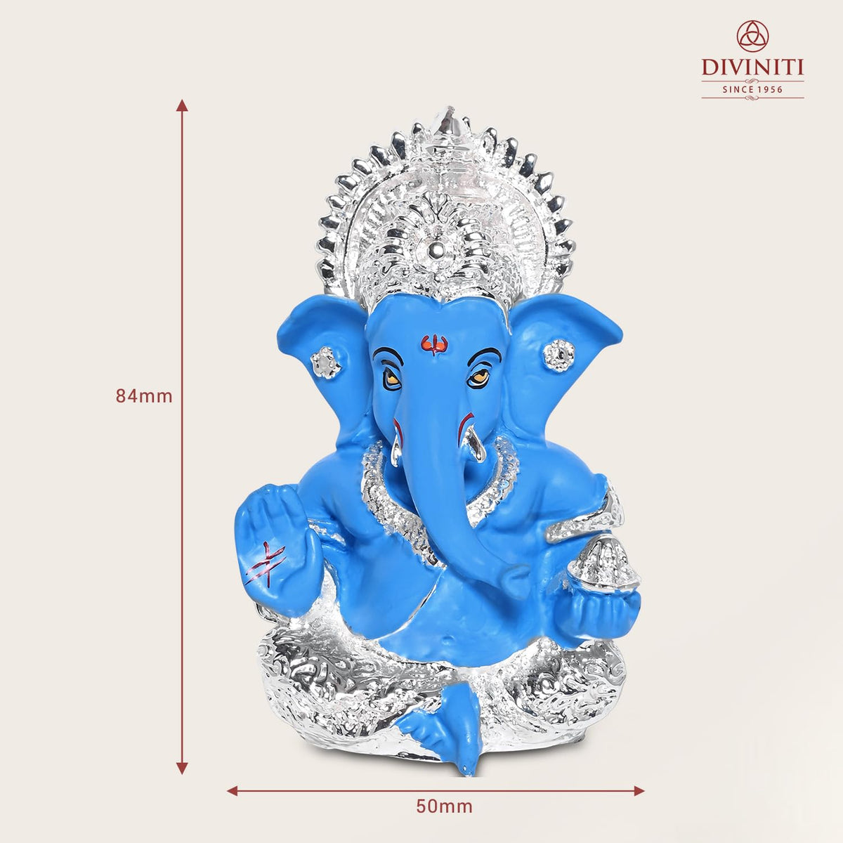 DIVINITI 999 Silver Plated Resin Lord Ganesha Idol for Car Dashboard, Tabletop|Ganesh Statue for Good Luck and Success|Ganpati Murti for Home Decor Mandir, Office Desk Puja Gift Blue (8.4x4.2cm)