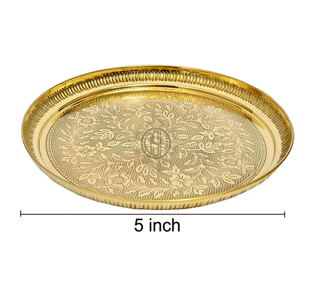 DSH Pure Brass Pooja Thali Plate Flower Embossed Design For Home Office And Diwali Puja Plate 5k (Set Of 2)