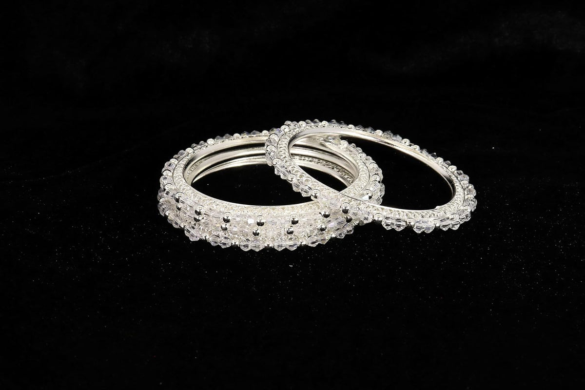 NMII Alloy Metal with White Pearls & Golden Balls Designer Bangles Set For Women & Girls | Kada Set For Women | Traditional Women's Bangles For Wedding, Party, Festive, Occasion Wear- Set of 4