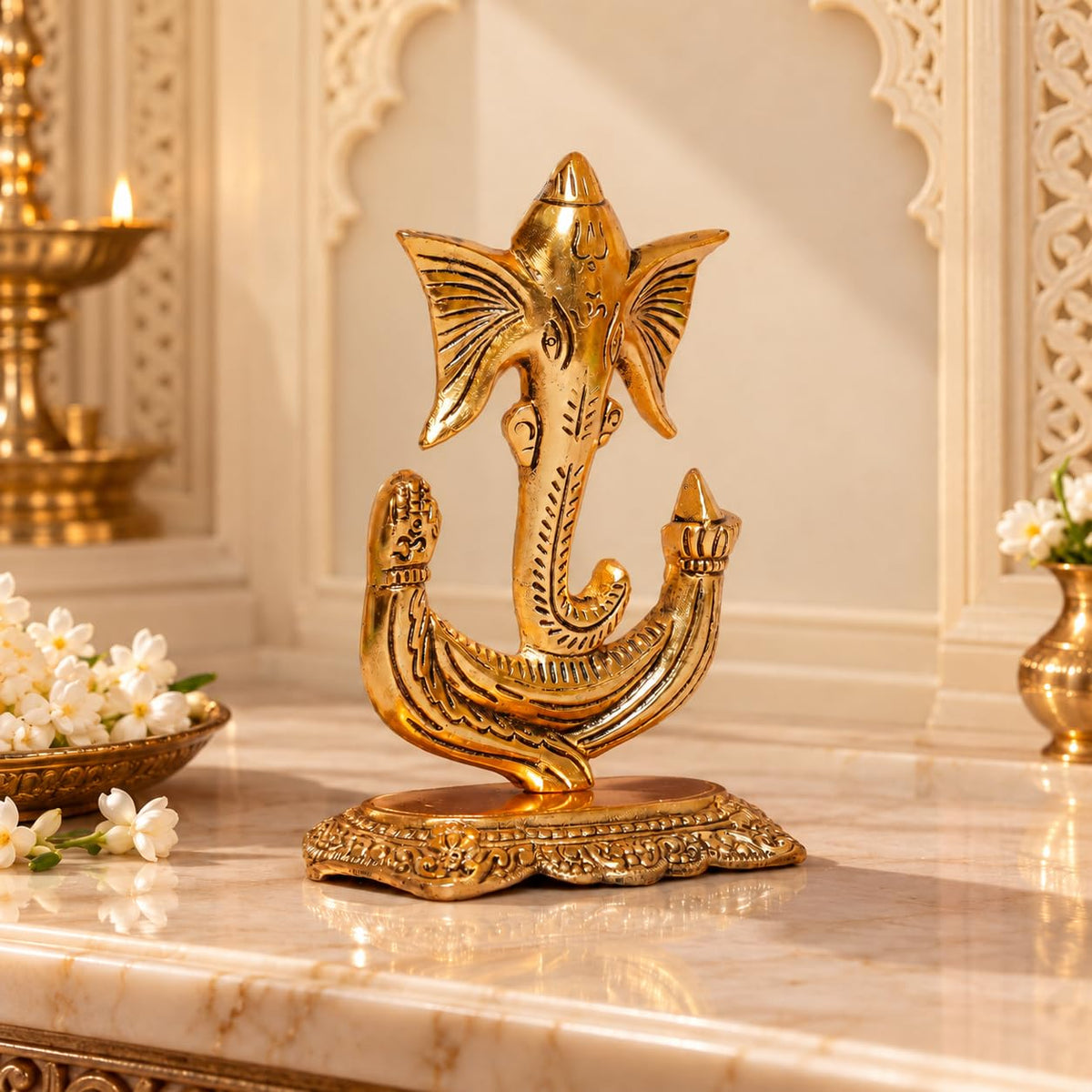KridayKraft Ganesha Idol, Gold Colour Ganpati Murti for Home Mandir, Pooja Room and Office Décor, Diwali and Housewarming Gift.