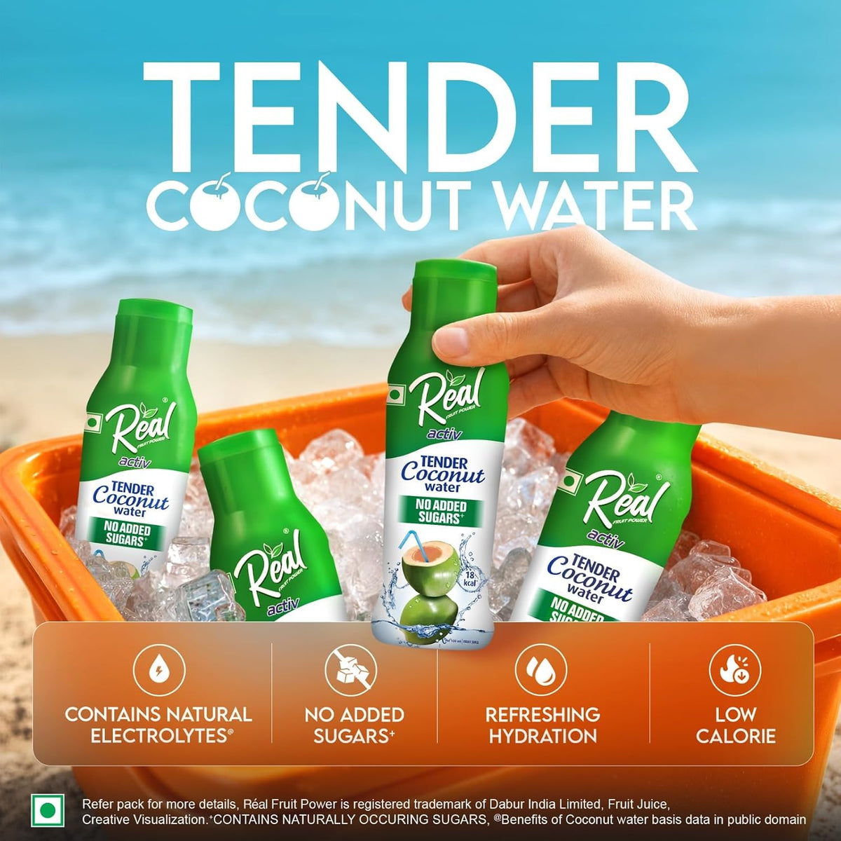 Dabur Real Activ Tender Coconut Water| No Added Sugars|Not from concentrate (Pack of 6)