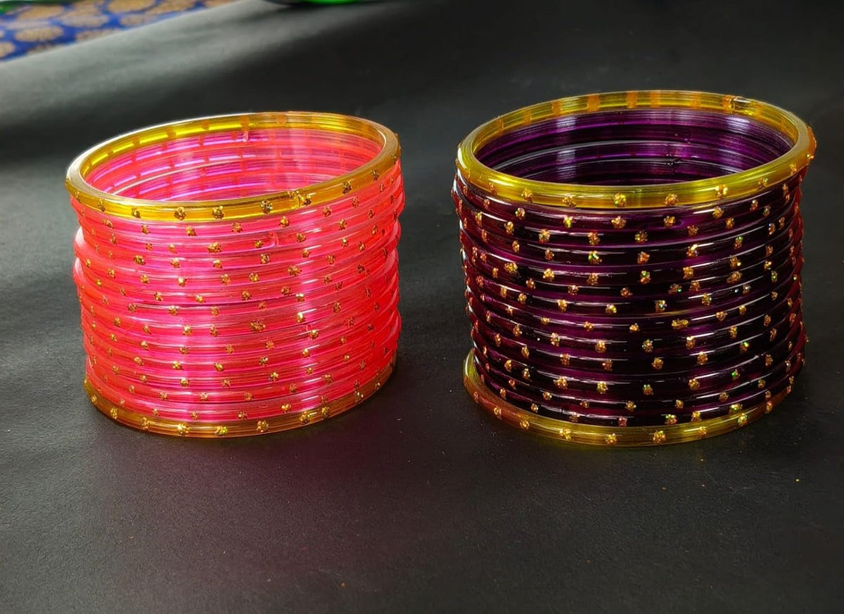 NMII Glass with Plain and Glossy Finished Bangle Set For Women and Girls
