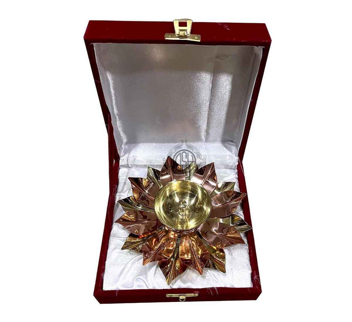 DSH Copper Brass Diya for Pooja Room Lotus Shape with Gift Box Akhand Jyot Diya Deepak for Diwali Festival Gift Item (Medium) 5 Inch